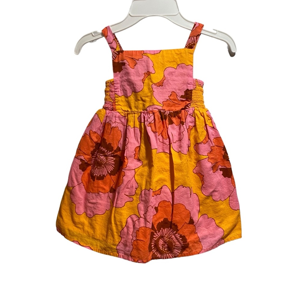 Baby GAP sun dress sleeveless side smocking orange pink floral size 3 years